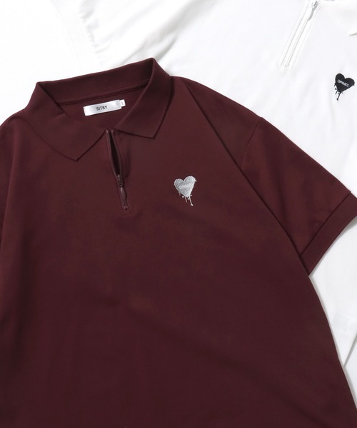SITRY（シトリー）の「SITRY Heart Embroidery Half Zip Polo Shirt/別注 オーバーサイズ ハートロゴ ワンポイントラメ刺繍 ハーフジップ 半袖ポロシャツ レディース メンズ（ポロシャツ・レディース・チャコール/ネイビー/グリーン系その他/ブルー系その他/ホワイト/ブラウン/グリーン/ホワイト系その他/レッド系その他/ブラック/ワイン/グレー系その他/ブラウン系その他/ブラック系その他・M/L/XL）」の13枚目の写真
