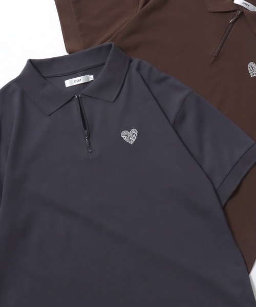 SITRY（シトリー）の「SITRY Heart Embroidery Half Zip Polo Shirt/別注 オーバーサイズ ハートロゴ ワンポイントラメ刺繍 ハーフジップ 半袖ポロシャツ レディース メンズ（ポロシャツ・レディース・チャコール/ネイビー/グリーン系その他/ブルー系その他/ホワイト/ブラウン/グリーン/ホワイト系その他/レッド系その他/ブラック/ワイン/グレー系その他/ブラウン系その他/ブラック系その他・M/L/XL）」の6枚目の写真