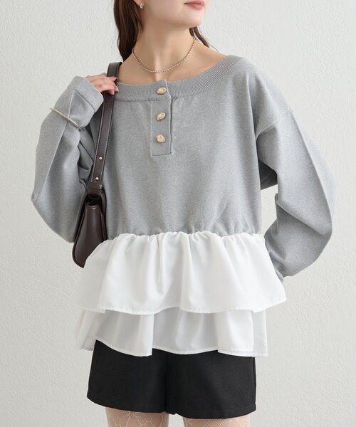 mystic(ミスティック)の「ペプラムヘンリーニット(ニット/セーター・レディース・グレー/ブラック/ミント/アイボリー・FREE)」の3枚目の写真