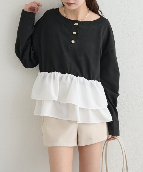 mystic(ミスティック)の「ペプラムヘンリーニット(ニット/セーター・レディース・グレー/ブラック/ミント/アイボリー・FREE)」の13枚目の写真