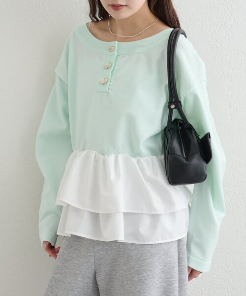 mystic(ミスティック)の「ペプラムヘンリーニット(ニット/セーター・レディース・グレー/ブラック/ミント/アイボリー・FREE)」の8枚目の写真