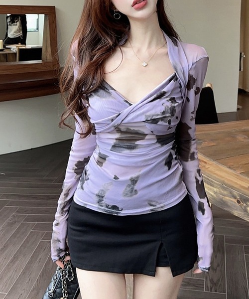 c.u.l(シーユーエル)の「ニュアンスプリント Vネック シアーロンティー カットソー culw907(Tシャツ/カットソー・レディース・パープル・FREE)」の14枚目の写真