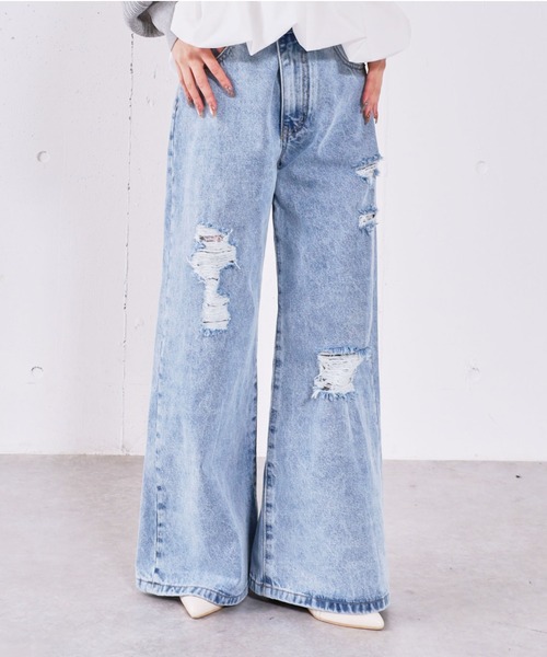 archives(アルシーヴ)の「ダメージレースフレアデニム(デニムパンツ・レディース・グレー/ブルー・SMALL/MEDIUM)」の7枚目の写真