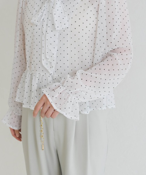 MISCH MASCH(ミッシュマッシュ)の「2026春夏新作 WEB限定 ドットシアーVネックブラウス(シャツ/ブラウス・レディース・ホワイト・フリ-)」の5枚目の写真
