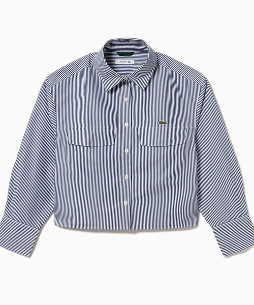 LACOSTE(ラコステ)の「ダブルポケット クロップド丈 ストライプシャツ(シャツ/ブラウス・レディース・セージグリーン/ネイビー・40/36/34/38)」の5枚目の写真