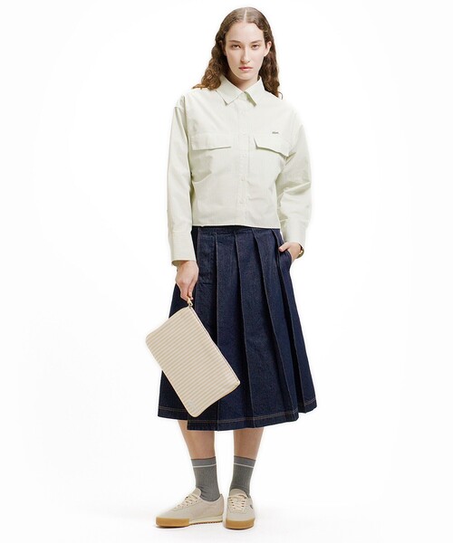 LACOSTE(ラコステ)の「ダブルポケット クロップド丈 ストライプシャツ(シャツ/ブラウス・レディース・セージグリーン/ネイビー・40/36/34/38)」の15枚目の写真