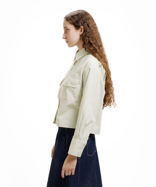 LACOSTE(ラコステ)の「ダブルポケット クロップド丈 ストライプシャツ(シャツ/ブラウス・レディース・セージグリーン/ネイビー・40/36/34/38)」の17枚目の写真
