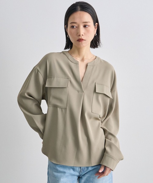 Futier land（フューティアランド）の「【シワになりにくい】両ポケットブラウス（シャツ/ブラウス・レディース・ブラウン/ライトベージュ/ライトカーキ・FREE）」の3枚目の写真