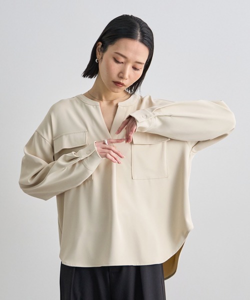 Futier land（フューティアランド）の「【シワになりにくい】両ポケットブラウス（シャツ/ブラウス・レディース・ブラウン/ライトベージュ/ライトカーキ・FREE）」の9枚目の写真