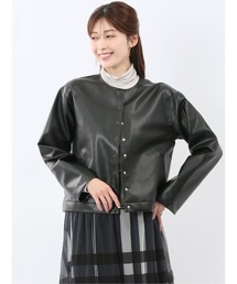 m.f.editorial（エムエフエディトリアル）の「【ハンドウォッシャブル 合成皮革】タカキュー レディース ノーカラーブルゾン（ノーカラージャケット）」
