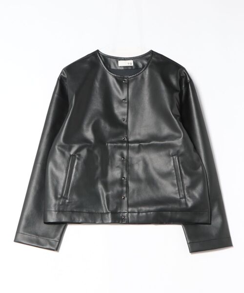 m.f.editorial(エムエフエディトリアル)の「【合成皮革】タカキュー レディース ノーカラー ブルゾン(ノーカラージャケット・レディース・ベージュ/ブラック・MEDIUM/LARGE)」の20枚目の写真