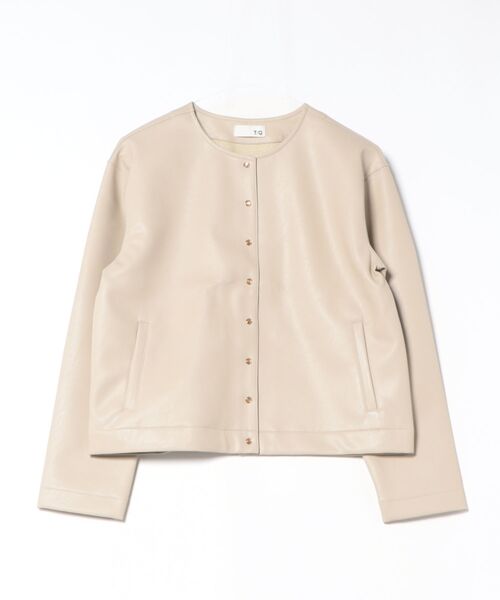 m.f.editorial(エムエフエディトリアル)の「【合成皮革】タカキュー レディース ノーカラー ブルゾン(ノーカラージャケット・レディース・ベージュ/ブラック・MEDIUM/LARGE)」の10枚目の写真