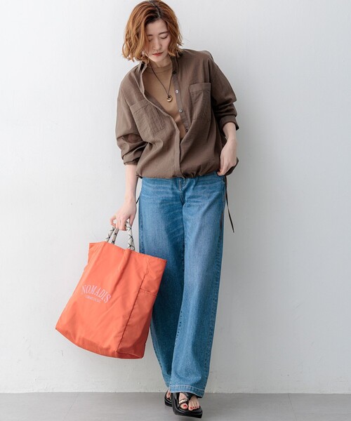 23区 L(ニジュウサンクオオキイサイズ)の「ナイロンコットンシアーボイル ドロストシャツ(シャツ/ブラウス・レディース・ネイビー系/ブラウン系/ベージュ系/サックスブルー系・46/44/48)」の10枚目の写真