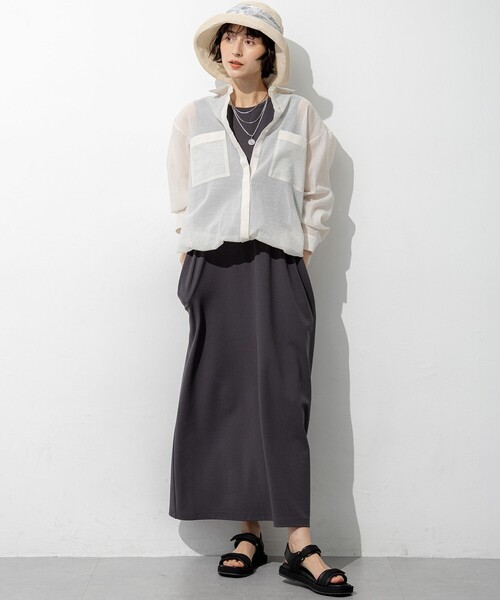 23区 L(ニジュウサンクオオキイサイズ)の「ナイロンコットンシアーボイル ドロストシャツ(シャツ/ブラウス・レディース・ネイビー系/ブラウン系/ベージュ系/サックスブルー系・46/44/48)」の17枚目の写真