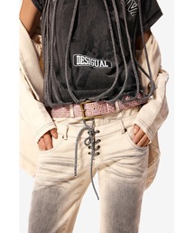 Desigual | 【Desigual×MASHA POPOVA】ピンク×ゴールドオールオーバースタッズ本革スクエアバックルベルト(ベルト)