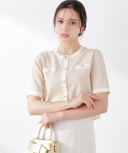 PROPORTION BODY DRESSING（プロポーションボディドレッシング）の「ハーフスリーブバイカラーニットカーディガン / 1216174306（カーディガン/ボレロ・レディース・ネイビー/ベージュ/ホワイト系その他・MEDIUM/SMALL）」の2枚目の写真