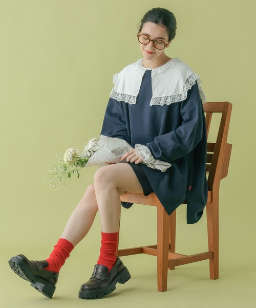 RAGEBLUE（レイジブルー）の「＜POLO BCS/ポロ・ビーシーエス＞別注/裏毛スウェットBIGチュニック（スウェット・レディース・グレー/ネイビー/レッド/ホワイト・FREE）」の22枚目の写真