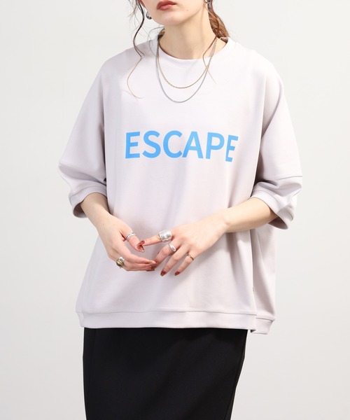 EGLANTINE(エグランティーヌ)の「EGLANTINE オーバーサイズロゴカットソー 半端袖(Tシャツ/カットソー・レディース・グレー/チャコールグレー/カーキ/ネイビー・40)」の1枚目の写真