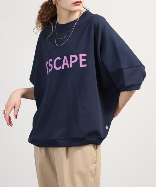 EGLANTINE(エグランティーヌ)の「EGLANTINE オーバーサイズロゴカットソー 半端袖(Tシャツ/カットソー・レディース・グレー/チャコールグレー/カーキ/ネイビー・40)」の19枚目の写真
