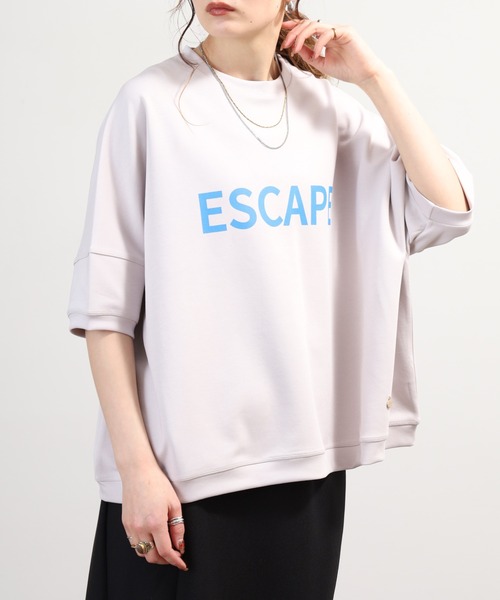 EGLANTINE(エグランティーヌ)の「EGLANTINE オーバーサイズロゴカットソー 半端袖(Tシャツ/カットソー・レディース・グレー/チャコールグレー/カーキ/ネイビー・40)」の7枚目の写真