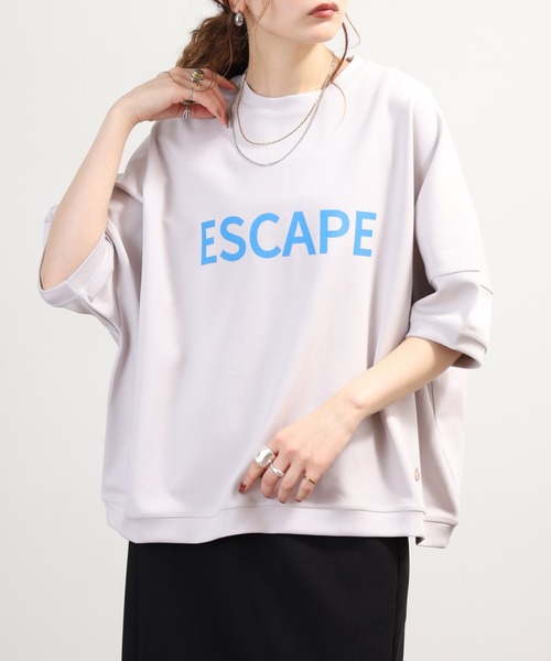 EGLANTINE(エグランティーヌ)の「EGLANTINE オーバーサイズロゴカットソー 半端袖(Tシャツ/カットソー・レディース・グレー/チャコールグレー/カーキ/ネイビー・40)」の8枚目の写真