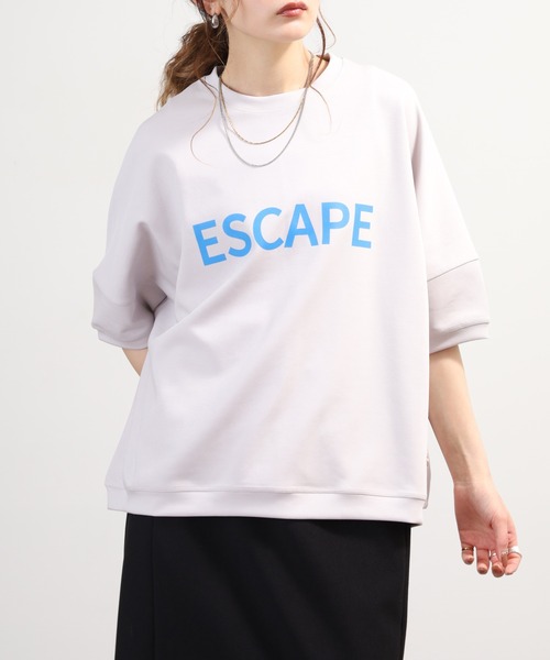 EGLANTINE(エグランティーヌ)の「EGLANTINE オーバーサイズロゴカットソー 半端袖(Tシャツ/カットソー・レディース・グレー/チャコールグレー/カーキ/ネイビー・40)」の9枚目の写真