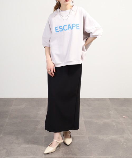 EGLANTINE(エグランティーヌ)の「EGLANTINE オーバーサイズロゴカットソー 半端袖(Tシャツ/カットソー・レディース・グレー/チャコールグレー/カーキ/ネイビー・40)」の11枚目の写真