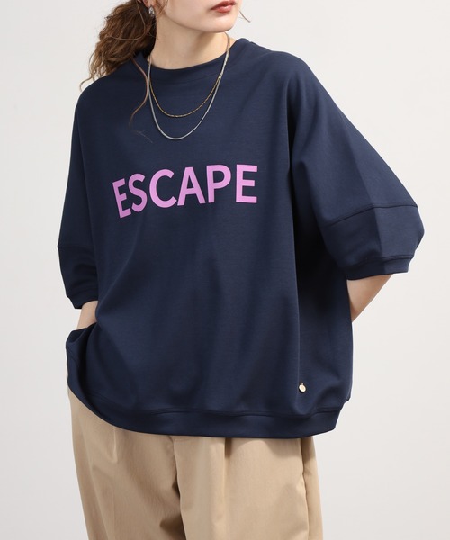 EGLANTINE(エグランティーヌ)の「EGLANTINE オーバーサイズロゴカットソー 半端袖(Tシャツ/カットソー・レディース・グレー/チャコールグレー/カーキ/ネイビー・40)」の20枚目の写真