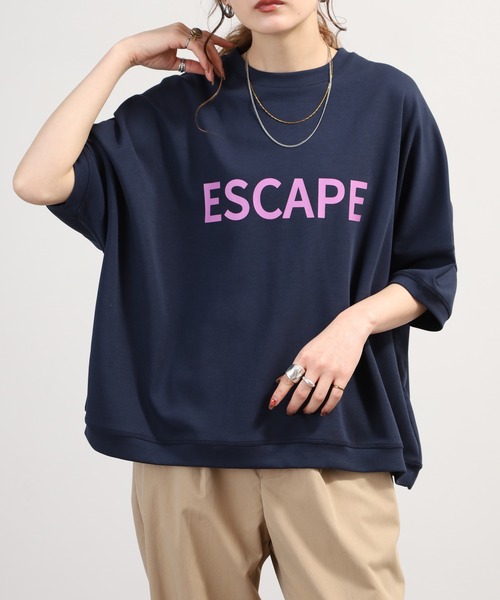EGLANTINE(エグランティーヌ)の「EGLANTINE オーバーサイズロゴカットソー 半端袖(Tシャツ/カットソー・レディース・グレー/チャコールグレー/カーキ/ネイビー・40)」の21枚目の写真