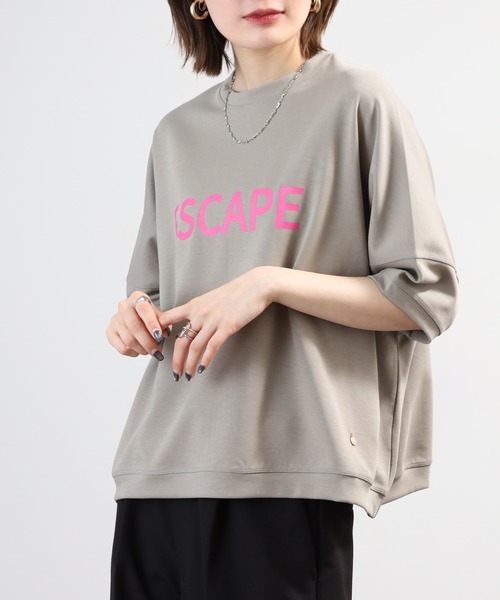 EGLANTINE(エグランティーヌ)の「EGLANTINE オーバーサイズロゴカットソー 半端袖(Tシャツ/カットソー・レディース・グレー/チャコールグレー/カーキ/ネイビー・40)」の12枚目の写真