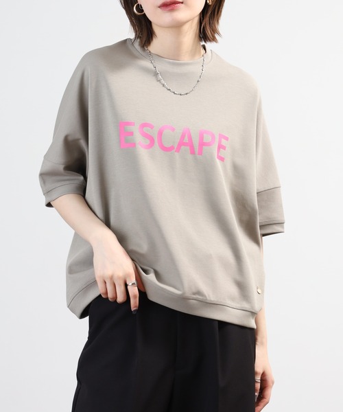 EGLANTINE(エグランティーヌ)の「EGLANTINE オーバーサイズロゴカットソー 半端袖(Tシャツ/カットソー・レディース・グレー/チャコールグレー/カーキ/ネイビー・40)」の14枚目の写真