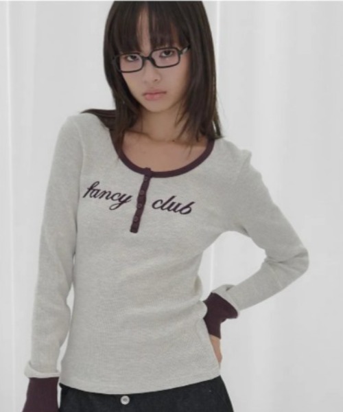 FANCY CLUB(ファンシークラブ)の「◇FANCYCLUB◇ブランド直輸入正規品/ヘンリー ネック ワッフル ロング スリーブ HENLEY NECK WAFFLE LONG SLEEVE(Tシャツ/カットソー・レディース・オートミール/グレー・FREE)」の2枚目の写真