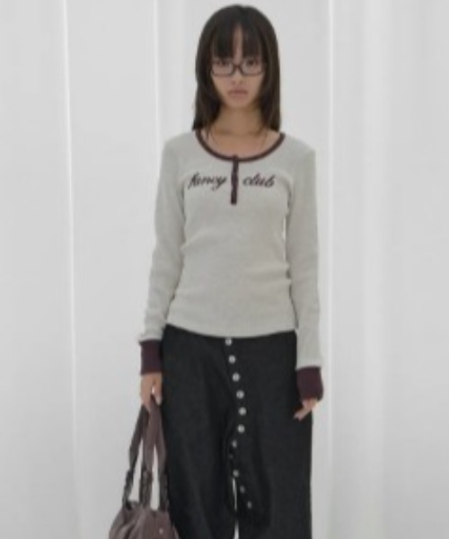 FANCY CLUB(ファンシークラブ)の「◇FANCYCLUB◇ブランド直輸入正規品/ヘンリー ネック ワッフル ロング スリーブ HENLEY NECK WAFFLE LONG SLEEVE(Tシャツ/カットソー・レディース・オートミール/グレー・FREE)」の3枚目の写真