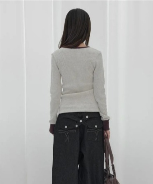 FANCY CLUB(ファンシークラブ)の「◇FANCYCLUB◇ブランド直輸入正規品/ヘンリー ネック ワッフル ロング スリーブ HENLEY NECK WAFFLE LONG SLEEVE(Tシャツ/カットソー・レディース・オートミール/グレー・FREE)」の5枚目の写真