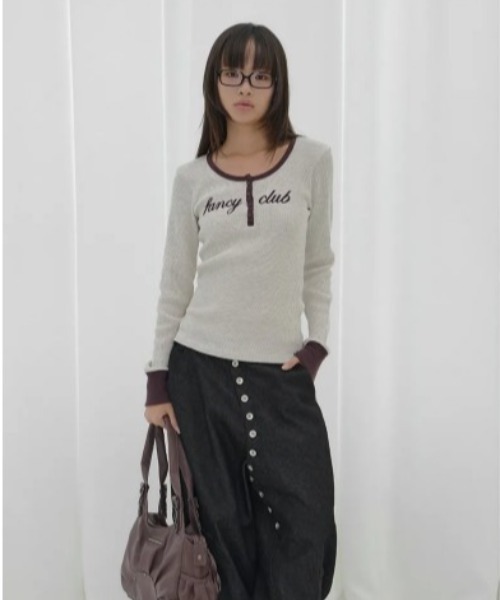 FANCY CLUB(ファンシークラブ)の「◇FANCYCLUB◇ブランド直輸入正規品/ヘンリー ネック ワッフル ロング スリーブ HENLEY NECK WAFFLE LONG SLEEVE(Tシャツ/カットソー・レディース・オートミール/グレー・FREE)」の6枚目の写真