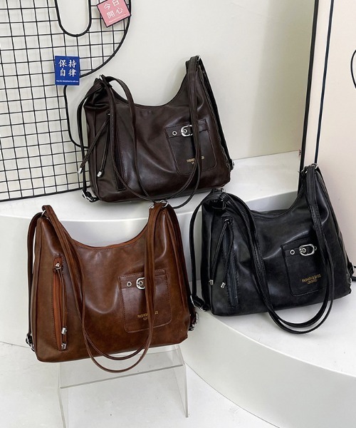 Teem Store(チームストア)の「【A4サイズ対応可】2WAY 大容量ベルテットフロントポケットショルダーバッグ リュック(ショルダーバッグ・レディース・ブラウン/ダークブラウン/ブラック・F)」の8枚目の写真