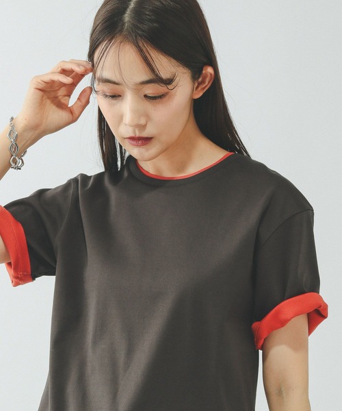 GLOBAL WORK（グローバルワーク）の「リッチクリーン透けにくいベーシックT/636788（Tシャツ/カットソー・レディース・ダークグレー/オレンジ系その他3/イエロー系その他4/ネイビー/ブラック/ブラウン/ホワイト・LARGE/SMALL/MEDIUM）」の4枚目の写真