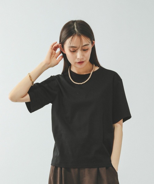 GLOBAL WORK（グローバルワーク）の「リッチクリーン透けにくいベーシックT/636788（Tシャツ/カットソー・レディース・ダークグレー/オレンジ系その他3/イエロー系その他4/ネイビー/ブラック/ブラウン/ホワイト・LARGE/SMALL/MEDIUM）」の3枚目の写真