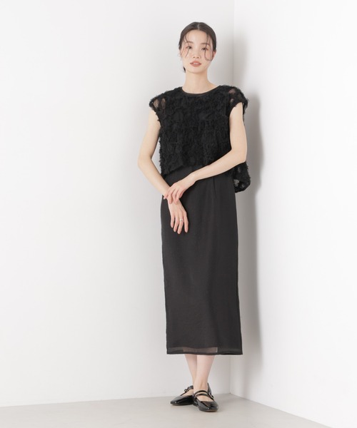 kaene(カエン)の「Kaene/フラッフィーフラワーコンビドレス(ワンピース・レディース・ブラック/ブルー・36)」の2枚目の写真