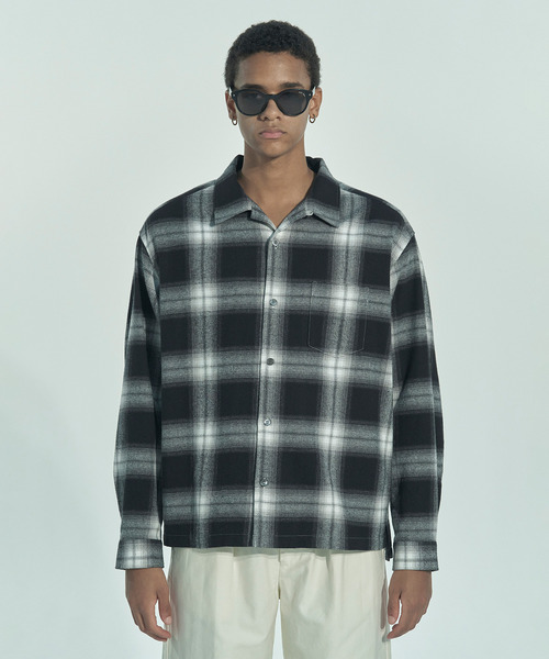 VICTIM（ヴィクティム）の「VICTIM ヴィクティム / OPEN COLLAR CHECK SHIRT オンブレーチェックオープンカラーシャツ / VTM-26-S-001（シャツ/ブラウス・メンズ・ブラック/ブルー/グリーン・2/1）」の4枚目の写真