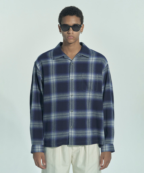 VICTIM（ヴィクティム）の「VICTIM ヴィクティム / OPEN COLLAR CHECK SHIRT オンブレーチェックオープンカラーシャツ / VTM-26-S-001（シャツ/ブラウス・メンズ・ブラック/ブルー/グリーン・2/1）」の6枚目の写真