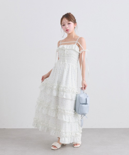 主役級/5色展開】Saxe flower stroll ロングワンピ（ワンピース