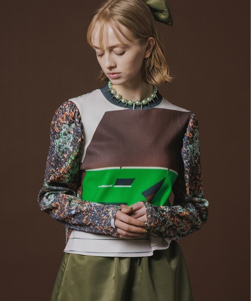 NON TOKYO（ノントーキョー）の「PRINT RIB PUFF SLEEVE C/S（Tシャツ/カットソー・レディース・ブルー系/ピンク/ブラウン系・FREE）」の2枚目の写真