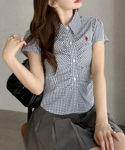 U.S. POLO ASSN.(ユーエスポロアッスン)の「【Ada.別注 U.S. POLO ASSN.】フロント ギャザー ショート チェック シャツ ◎(シャツ/ブラウス・レディース・ネイビー/ピンク/ブラック/イエロー・M/L)」の10枚目の写真