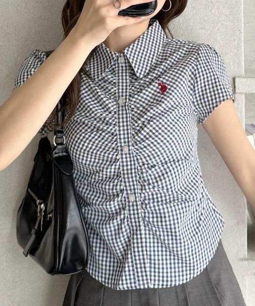 U.S. POLO ASSN.(ユーエスポロアッスン)の「【Ada.別注 U.S. POLO ASSN.】フロント ギャザー ショート チェック シャツ ◎(シャツ/ブラウス・レディース・ネイビー/ピンク/ブラック/イエロー・M/L)」の13枚目の写真
