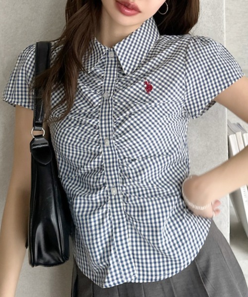 U.S. POLO ASSN.(ユーエスポロアッスン)の「【Ada.別注 U.S. POLO ASSN.】フロント ギャザー ショート チェック シャツ ◎(シャツ/ブラウス・レディース・ネイビー/ピンク/ブラック/イエロー・M/L)」の14枚目の写真