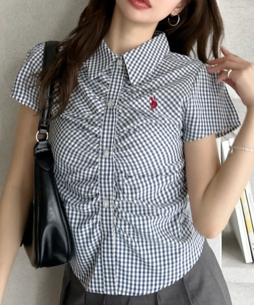 U.S. POLO ASSN.(ユーエスポロアッスン)の「【Ada.別注 U.S. POLO ASSN.】フロント ギャザー ショート チェック シャツ ◎(シャツ/ブラウス・レディース・ネイビー/ピンク/ブラック/イエロー・M/L)」の15枚目の写真