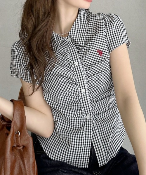 U.S. POLO ASSN.(ユーエスポロアッスン)の「【Ada.別注 U.S. POLO ASSN.】フロント ギャザー ショート チェック シャツ ◎(シャツ/ブラウス・レディース・ネイビー/ピンク/ブラック/イエロー・M/L)」の6枚目の写真