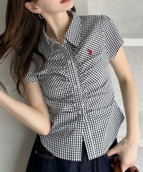 U.S. POLO ASSN.(ユーエスポロアッスン)の「【Ada.別注 U.S. POLO ASSN.】フロント ギャザー ショート チェック シャツ ◎(シャツ/ブラウス・レディース・ネイビー/ピンク/ブラック/イエロー・M/L)」の8枚目の写真