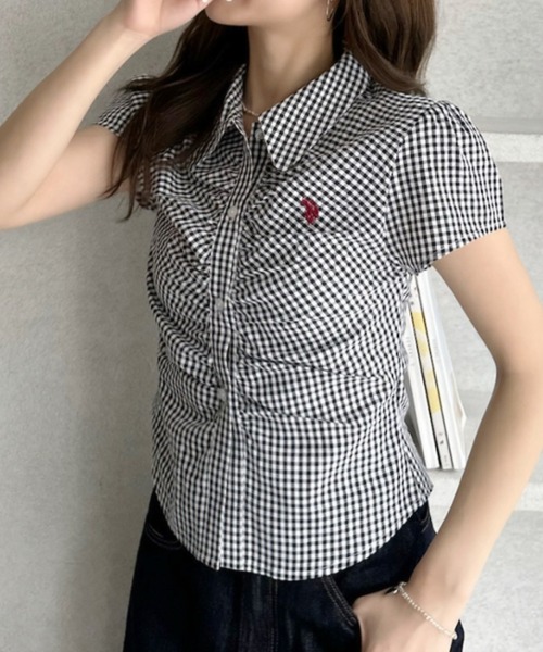 U.S. POLO ASSN.(ユーエスポロアッスン)の「【Ada.別注 U.S. POLO ASSN.】フロント ギャザー ショート チェック シャツ ◎(シャツ/ブラウス・レディース・ネイビー/ピンク/ブラック/イエロー・M/L)」の9枚目の写真